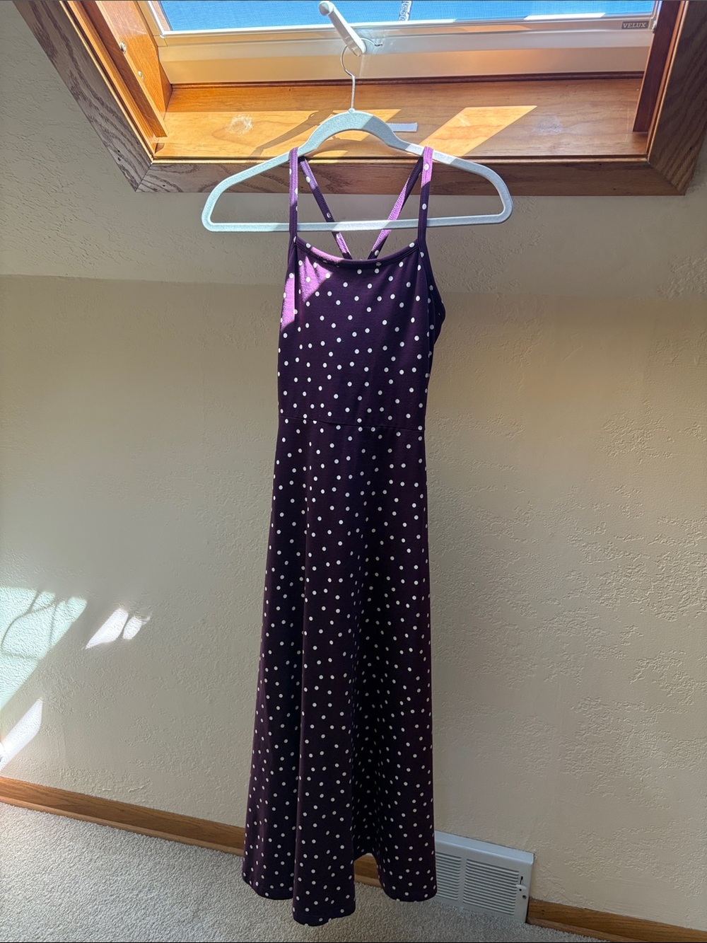PACT fit and flare Midi dress, XS, berry polka dot, NWOT
